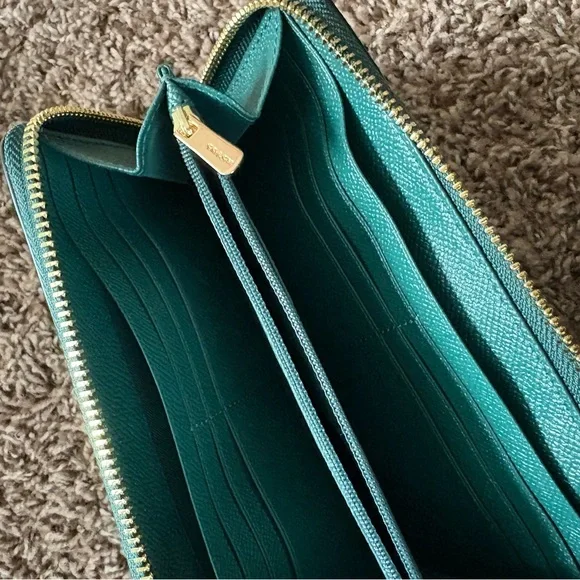 Coach Mini Emma Satchel Purse Handbag / Slim Wallet Set In Rare Jade Green Color - Picture 7 of 16